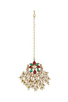 Gold Finish Jadau & Pearl Maangtikka