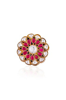 Gold Finish Jadau & Pearl Ring