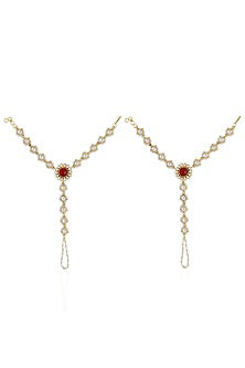 Gold Finish Jadau Hathphools (Set of 2)