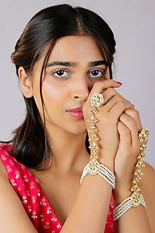 Gold Finish Jadau Hathphools (Set of 2)