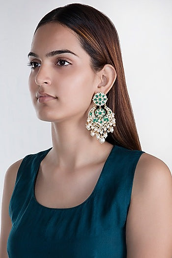 Gold Plated Pearl Drop Chandbali Earrings