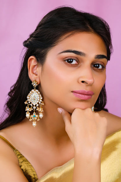 Matte Gold Plated Firozi Blue Meenakari Pendant Necklace Set