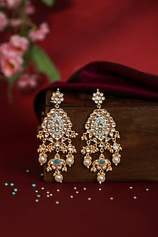 Matte Gold Plated Firozi Blue Meenakari Pendant Necklace Set