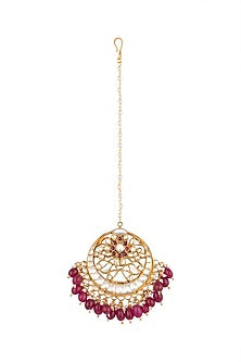 Gold Plated White Jadtar Maang Tikka