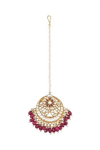 Gold Plated White Jadtar Maang Tikka