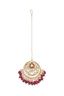 Gold Plated White Jadtar Maang Tikka