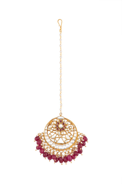Gold Plated White Jadtar Maang Tikka