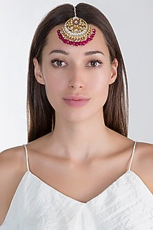 Gold Plated White Jadtar Maang Tikka