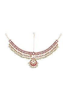 Gold Plated Pink & White Jadtar Mathapatti