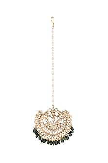 Gold Plated Jadtar Stone & Pearl Maang Tikka