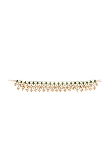 Gold Plated Jadtar Stone & Pearl Anklets