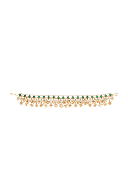 Gold Plated Jadtar Stone & Pearl Anklets