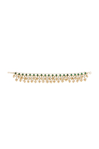 Gold Plated Jadtar Stone & Pearl Anklets