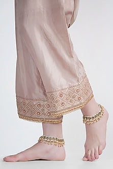 Gold Plated Jadtar Stone & Pearl Anklets