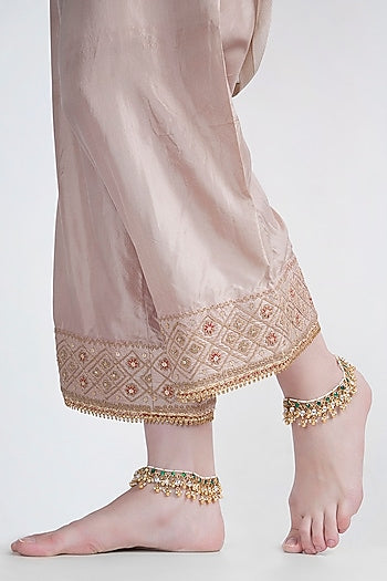 Gold Plated Jadtar Stone & Pearl Anklets