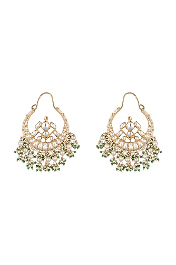 Gold Plated Stone & Pearl Bali Earrings