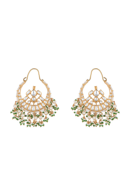 Gold Plated Stone & Pearl Bali Earrings