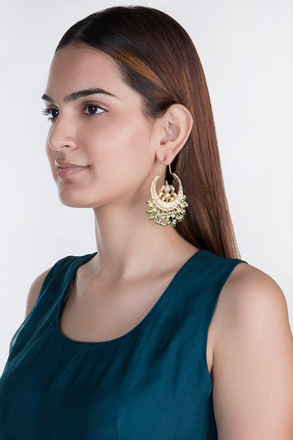 Gold Plated Stone & Pearl Bali Earrings