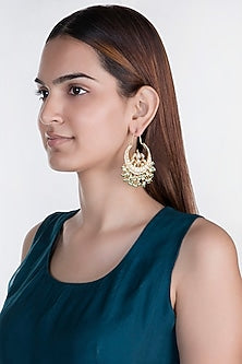 Gold Plated Stone & Pearl Bali Earrings