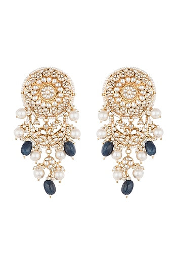 Gold Plated Stone & Pearl Stud Earrings