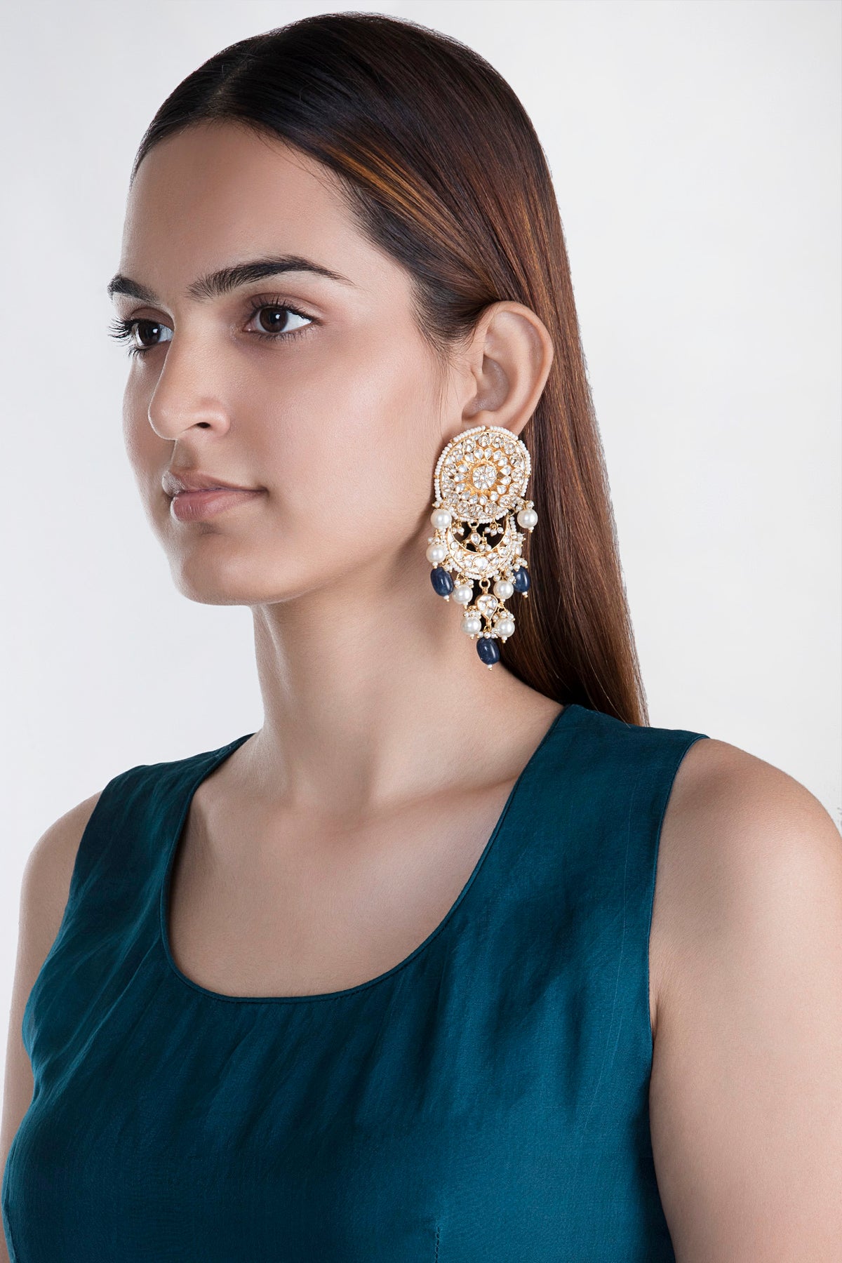 Gold Plated Stone & Pearl Stud Earrings