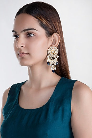 Gold Plated Stone & Pearl Stud Earrings