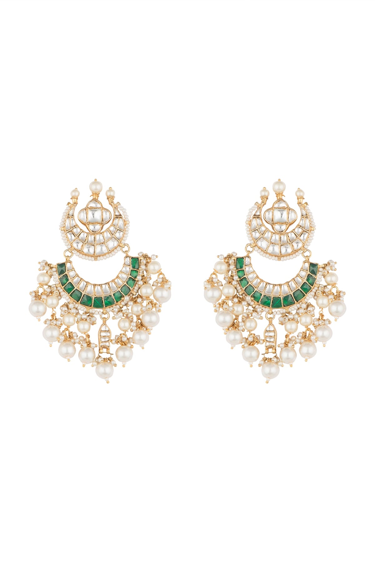 Gold Plated Jadtar Stone Chand Earrings