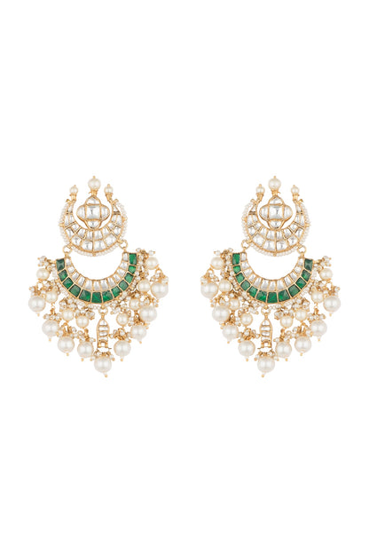 Gold Plated Jadtar Stone Chand Earrings