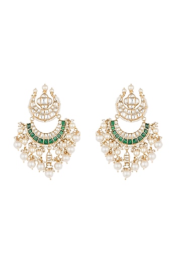 Gold Plated Jadtar Stone Chand Earrings