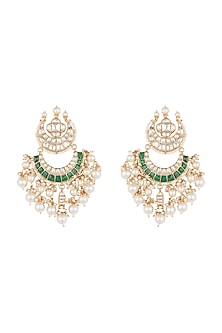 Gold Plated Jadtar Stone Chand Earrings