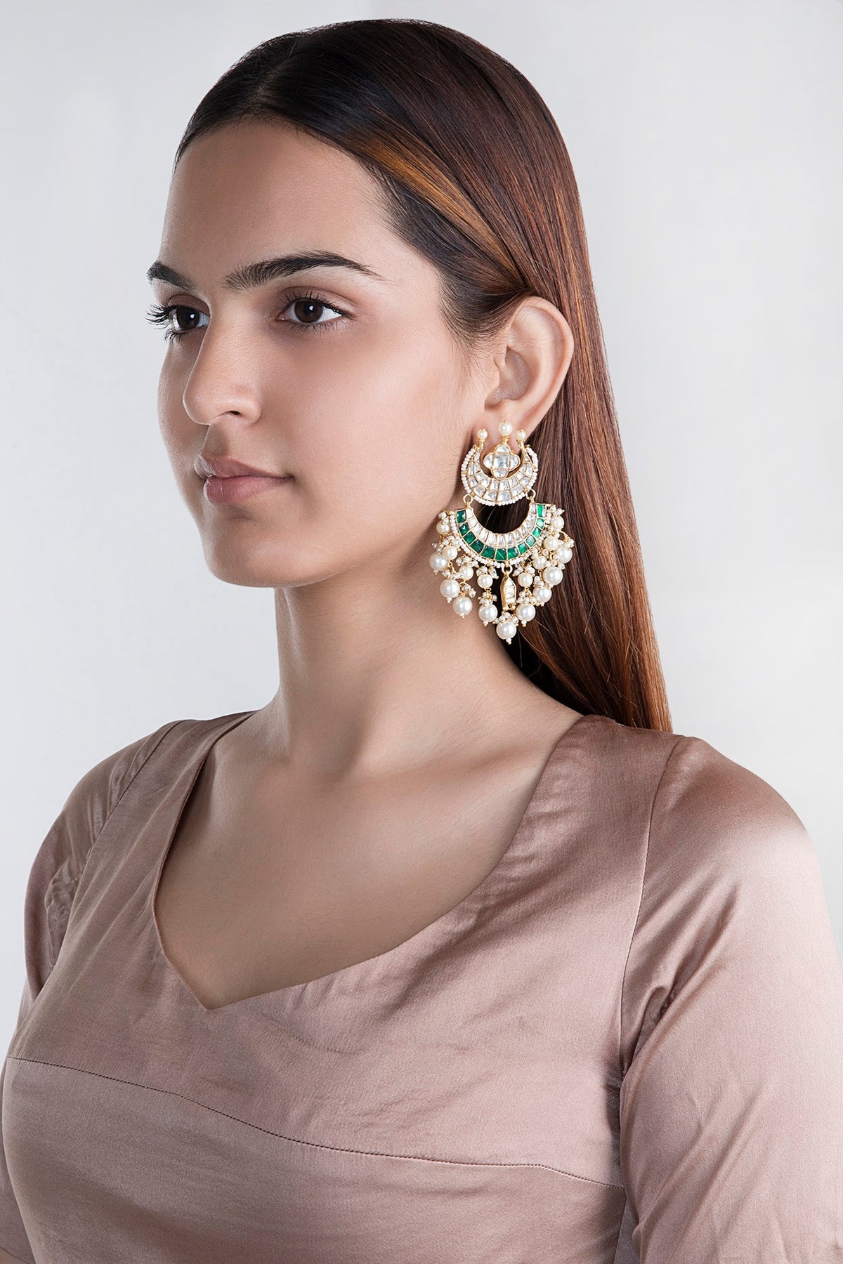 Gold Plated Jadtar Stone Chand Earrings