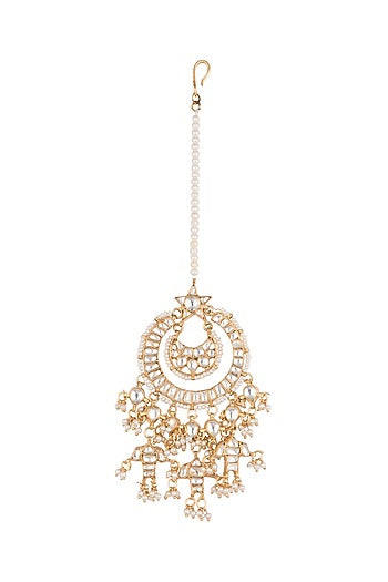 Gold Plated Bead & Pearl Maang Tikka