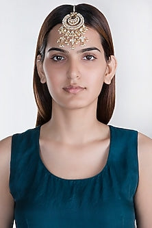 Gold Plated Bead & Pearl Maang Tikka