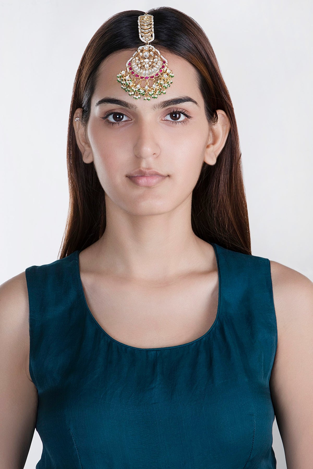 Gold Plated Jadtar Stone Bridal Maang Tikka