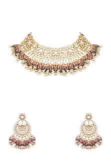 Gold Plated Jadtar Stone Bridal Choker Necklace Set