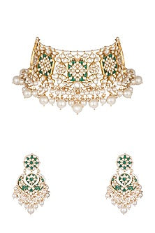 Gold Plated Layered Pearl Choker Necklace Set