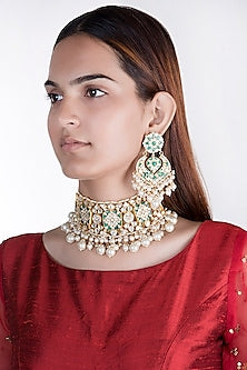 Gold Plated Layered Pearl Choker Necklace Set