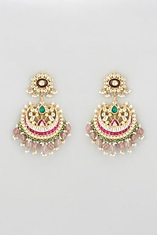 Gold Plated Earrings With Pastel Pink Beads