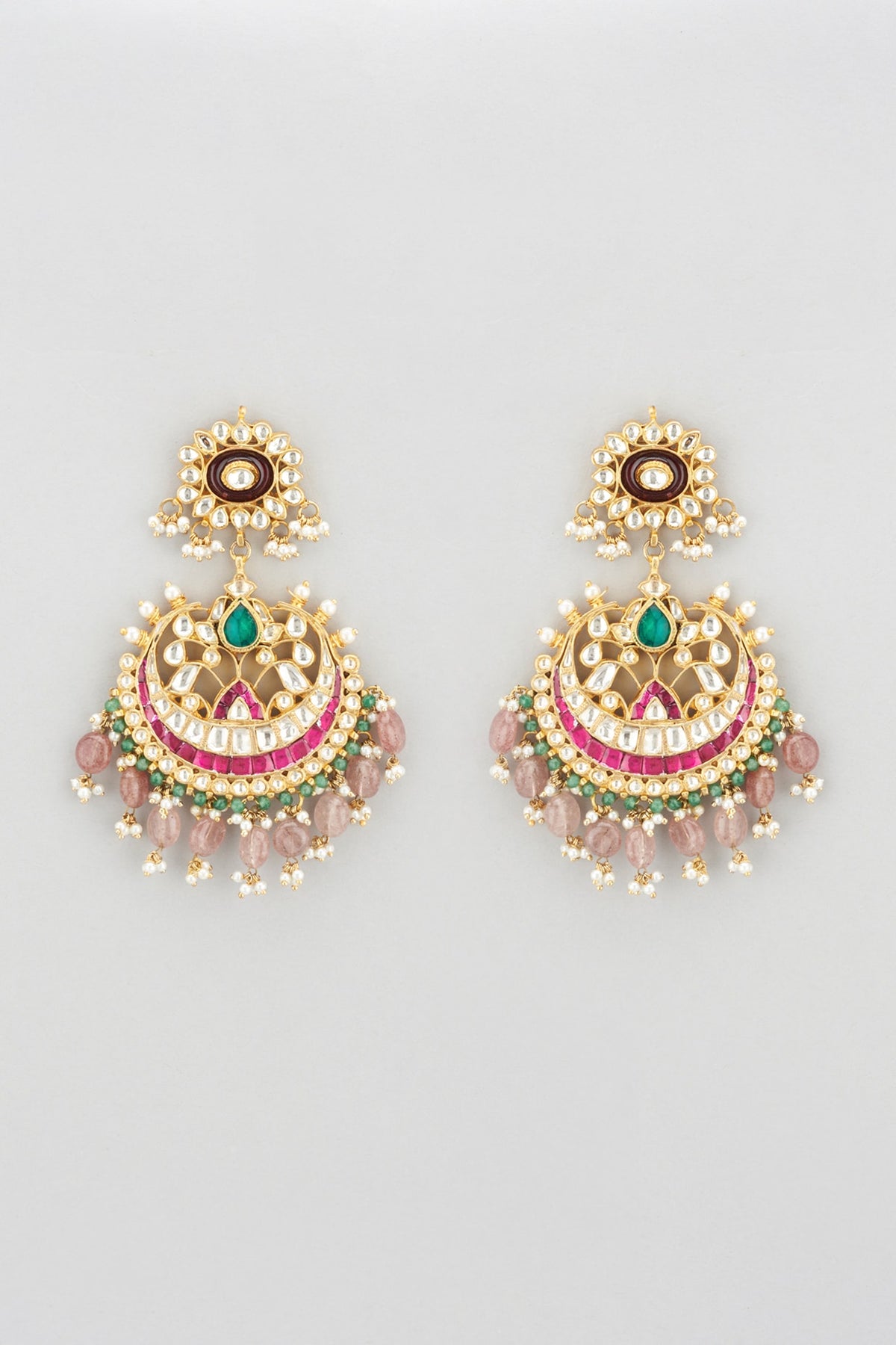 Gold Plated Earrings With Pastel Pink Beads