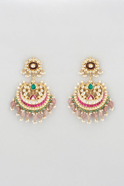 Gold Plated Earrings With Pastel Pink Beads