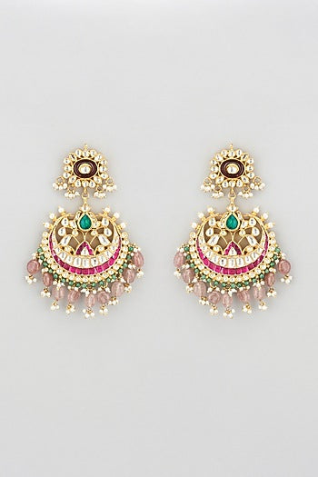 Gold Plated Earrings With Pastel Pink Beads