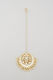 Gold Plated White Jadtar Stone Maang Tikka