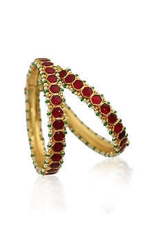 Gold Plated Pink Jadtar Stones Openable Bangles (Set of 2)