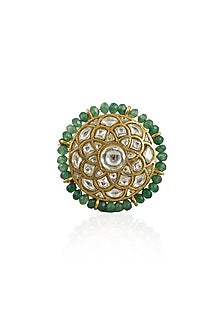 Gold Plated Sea Green Beaded Ring