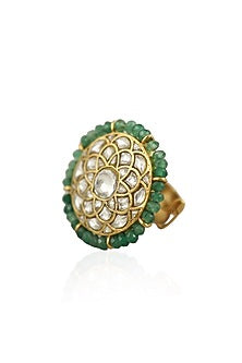 Gold Plated Sea Green Beaded Ring