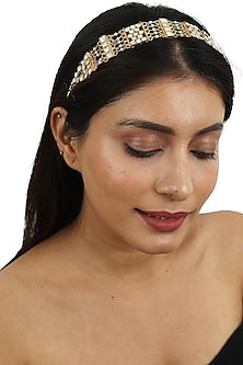 Gold Plated White & Green Stones Hairband