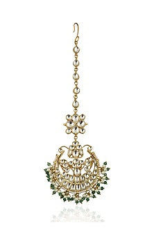 Gold Plated White Jadtar Stones Maangtikka