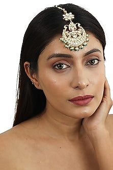 Gold Plated White Jadtar Stones Maangtikka