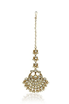 Gold Plated White Jadtar Stones Maangtikka