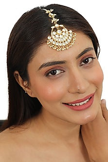 Gold Plated White Jadtar Stones Maangtikka